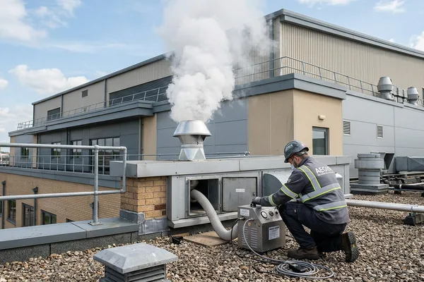 Recherche de fuite par fumée ou vapeur dans bâtiment