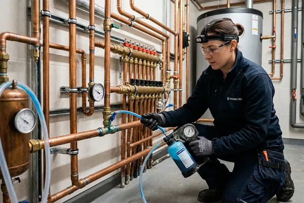 Liquide traceur coloré injecté dans les canalisations